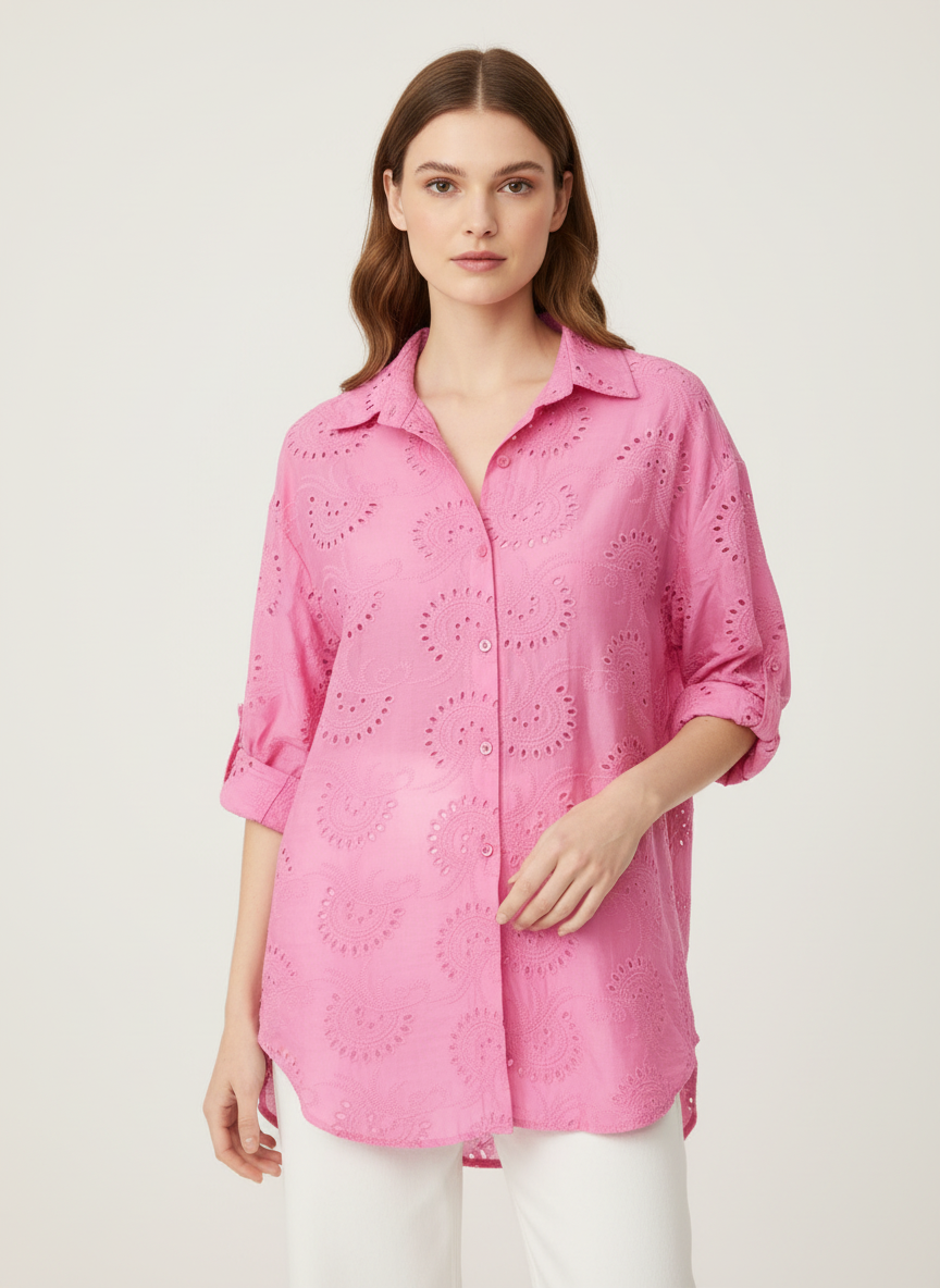 Fuchsia Eyelet Dress Shirt