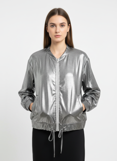 silver metallic bomber jacket