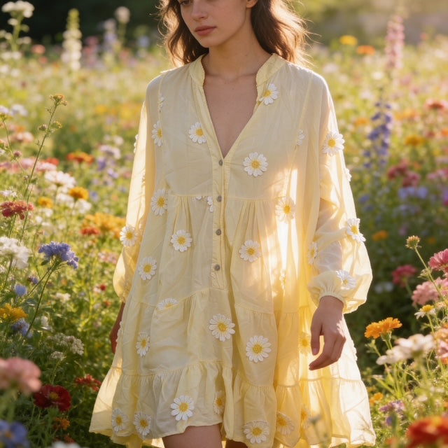 Yellow Daisy Breeze Cotton Shift Dress