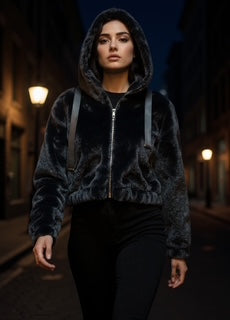 black faux fur jacket