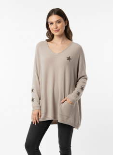 taupe star knit top