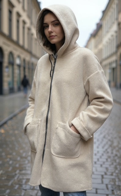 beige hoodie with zipper