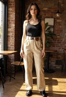 beige pants with love belt