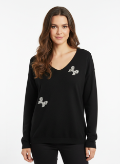 Mila Embellished V-Neck Knit Top
