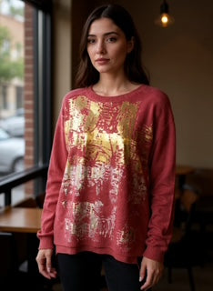 red metallic sweater