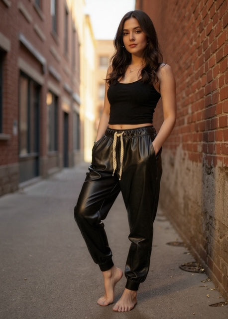 black faux leather pants