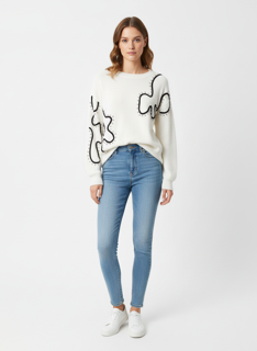 white and white knit sweater