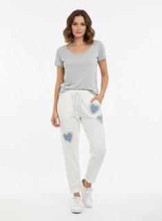 white heart pants with elastic waistband