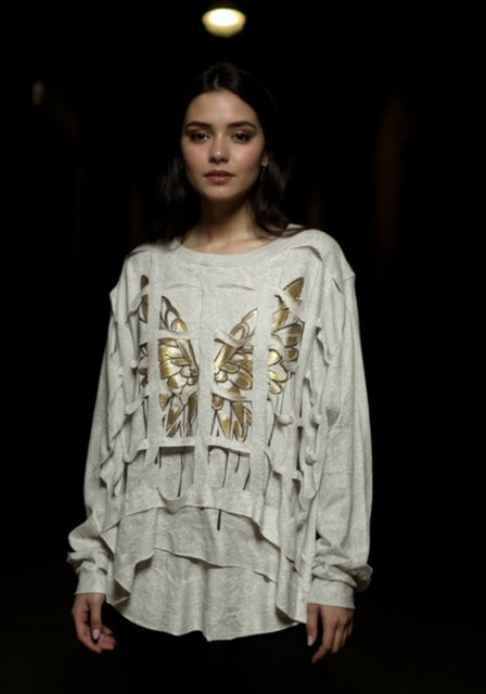 white metallic butterfly top