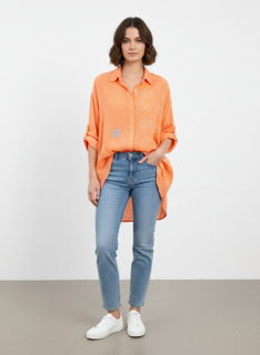 orange oversize linen star blouse