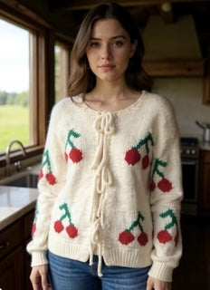 white cherry knit sweater