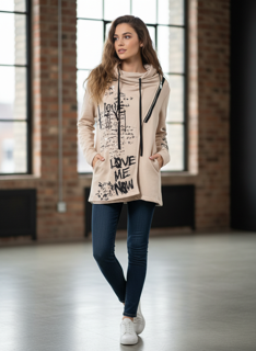 printed beige oversize sweater