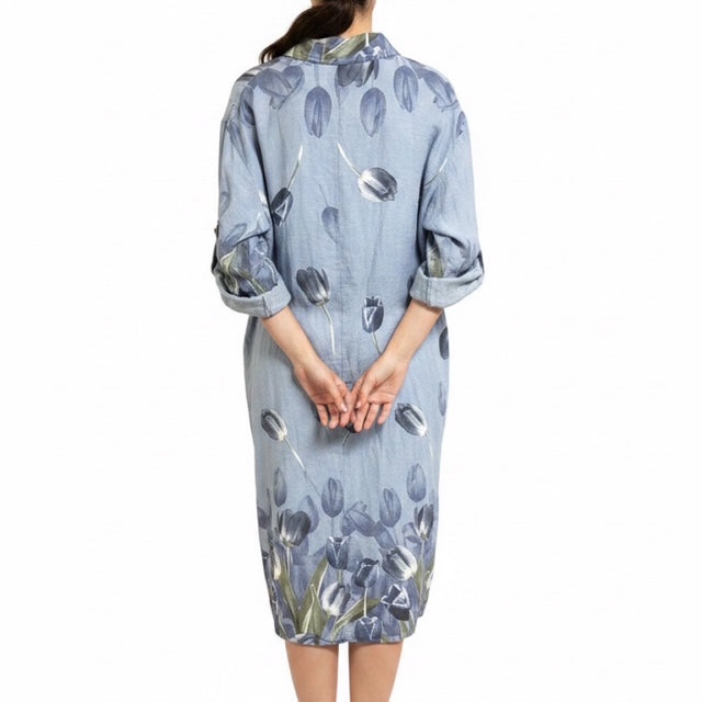 Misty Iris Linen Shirt Dress