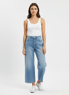 Wide-Leg Button-Fly Jeans
