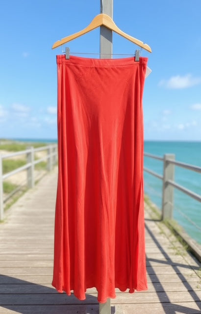 red satin feel skirt 