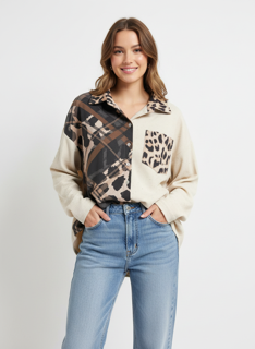 beige animal print shirt