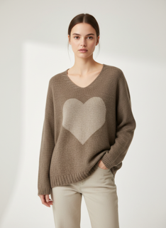 taupe heart knit sweater