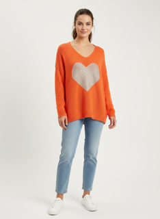 orange heart knit sweater