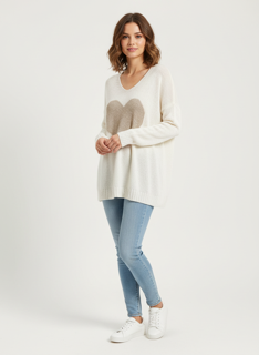 white heart knit sweater