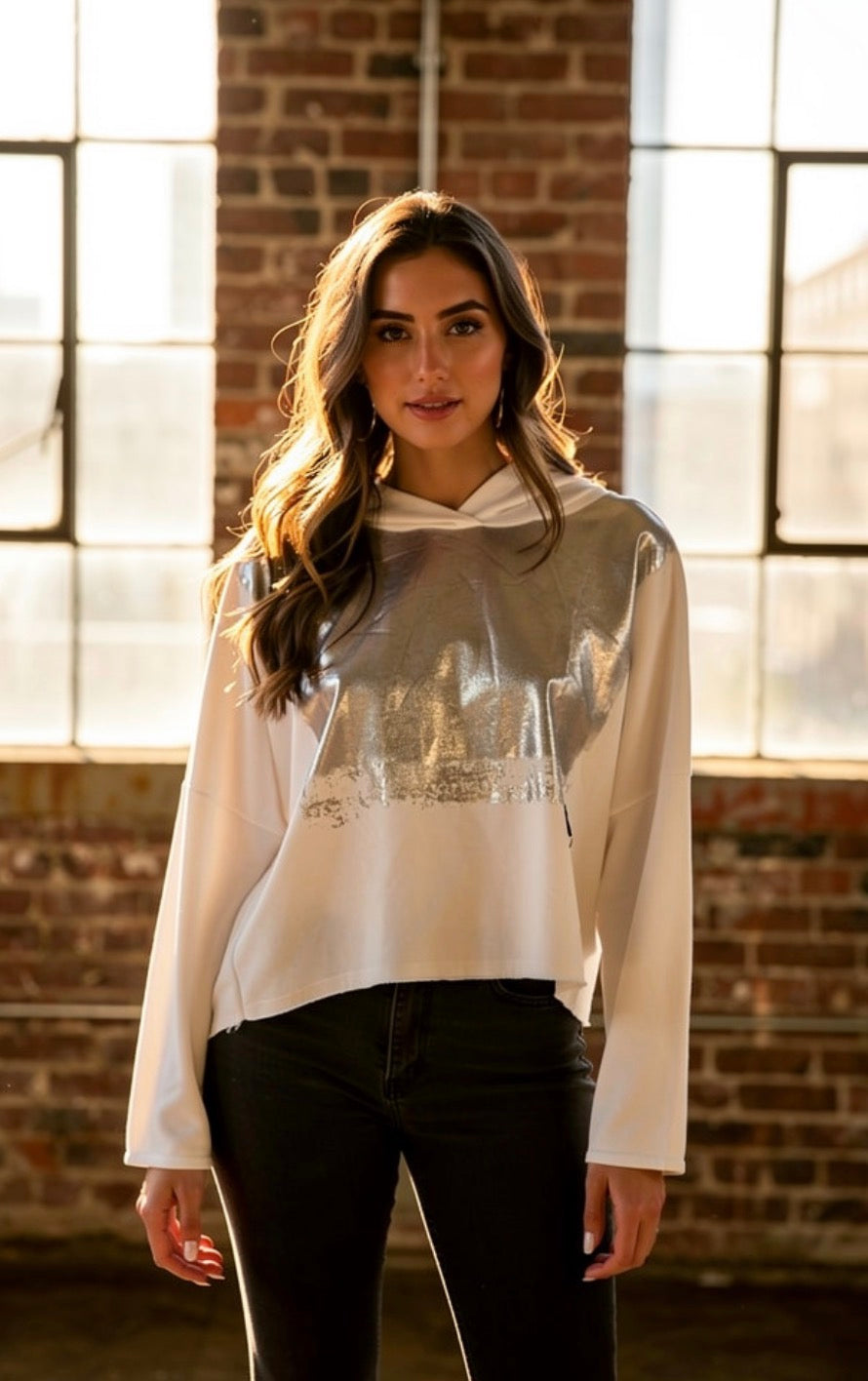 white metallic hoodie