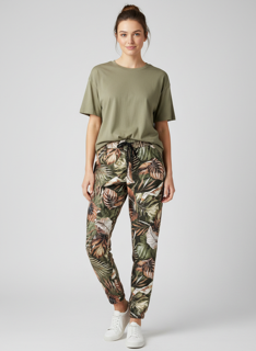 green magic pant with leaf print