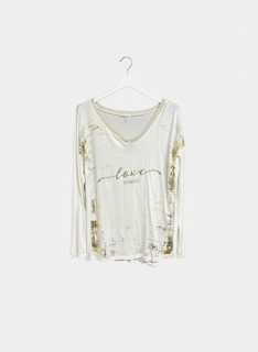 metallic white and gold love top