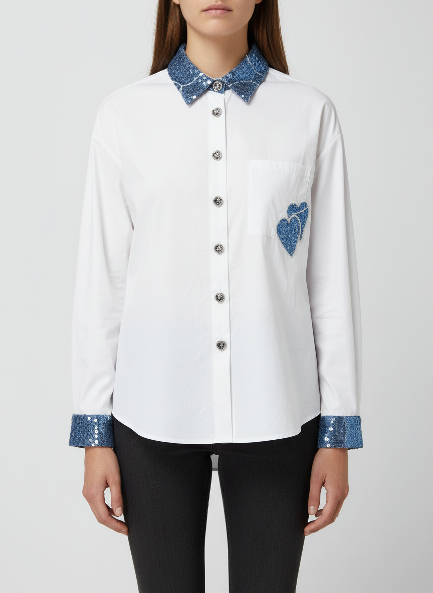 A classic blue asymmetric dress shirt