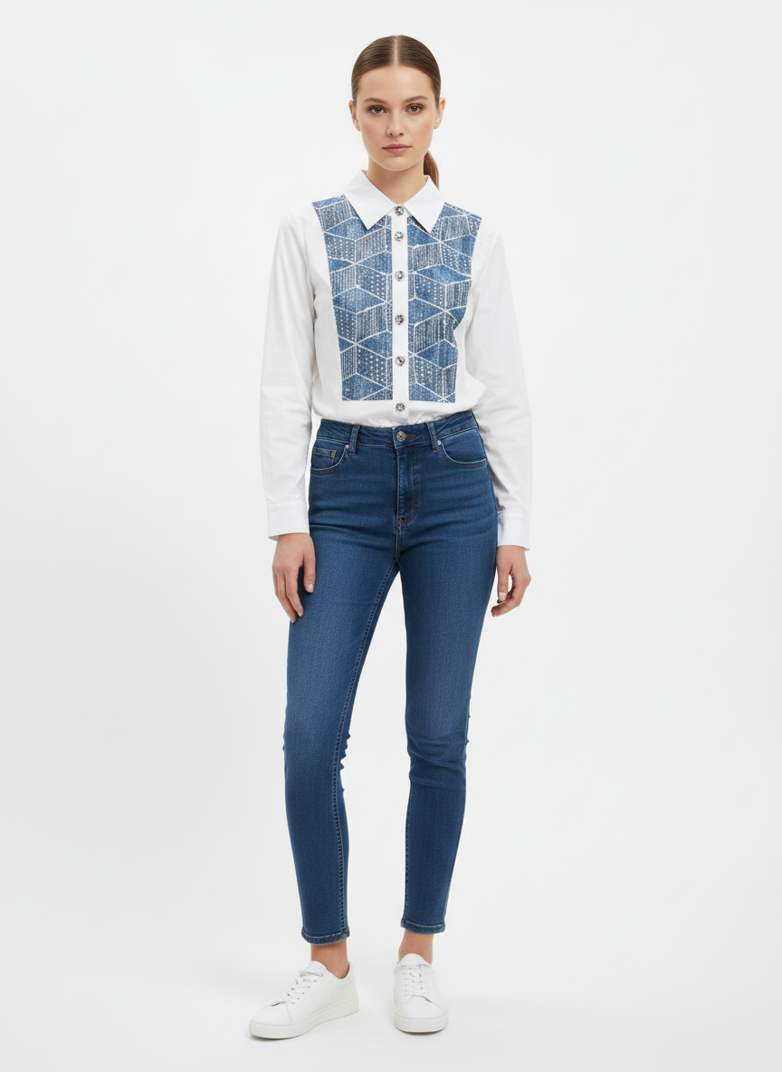 A classic blue asymmetric dress shirt