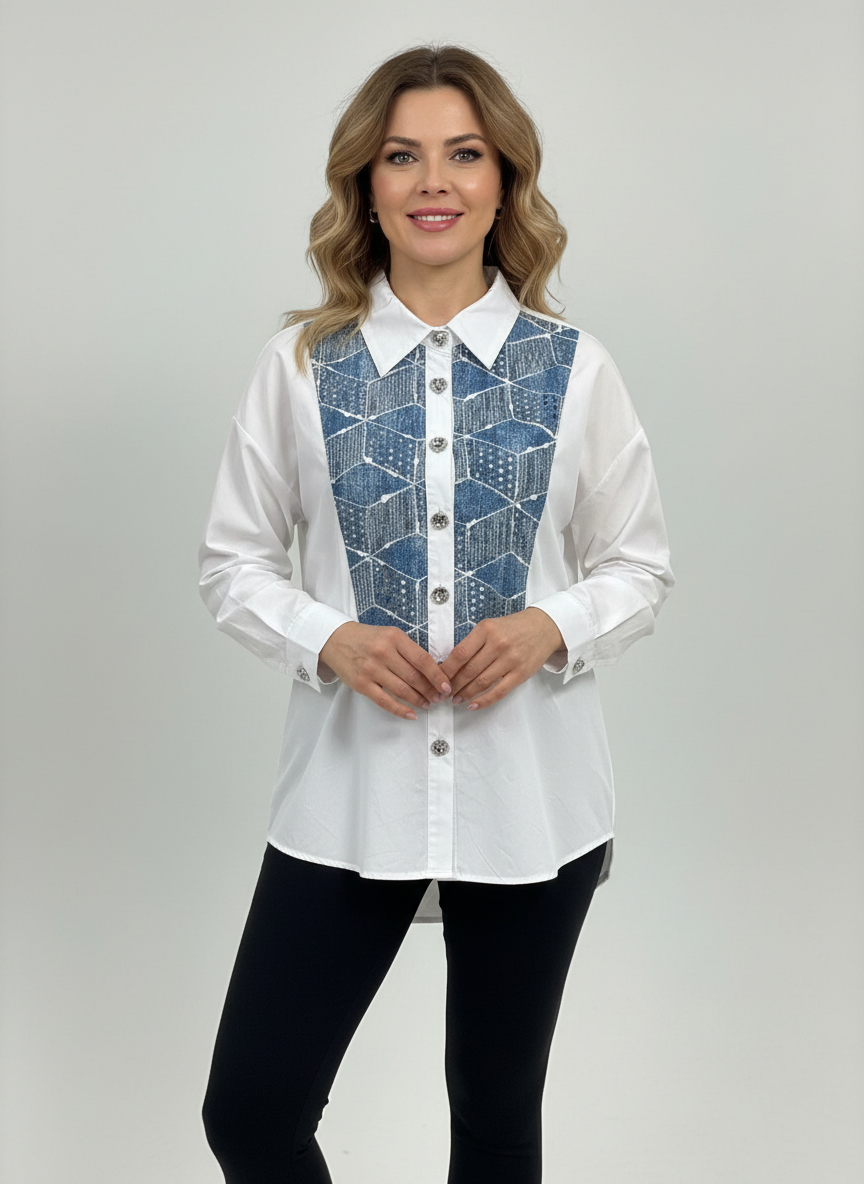 A classic blue asymmetric dress shirt