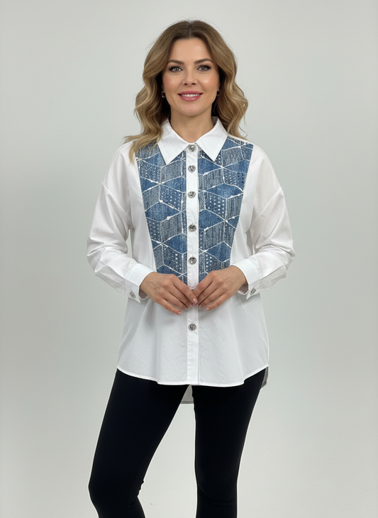 A classic blue asymmetric dress shirt