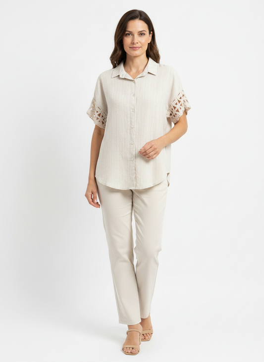 Beige Crochet Sleeve top