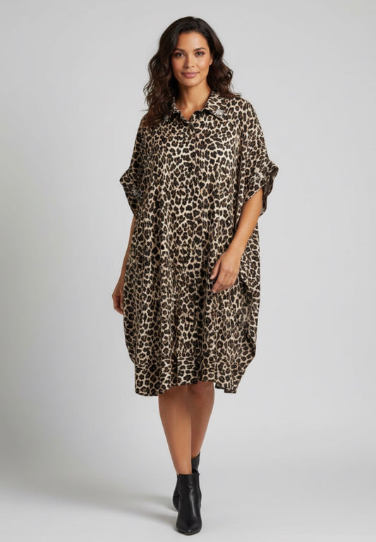 leopard dress with stone detail