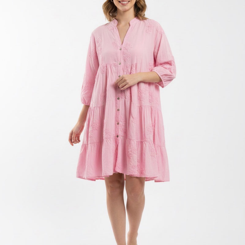 Blush Harmony Textured Cotton Tier Dress