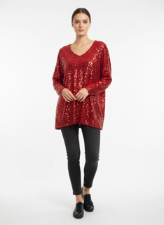 Shine with confidence in this stunning deep red sequin top.