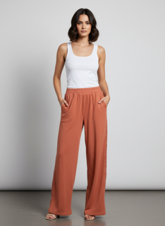 Terracotta jogging pants with side details