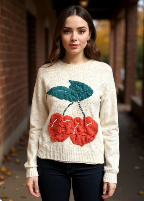 white cherry sweater