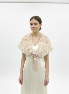 pink faux fur wrap with ribbon