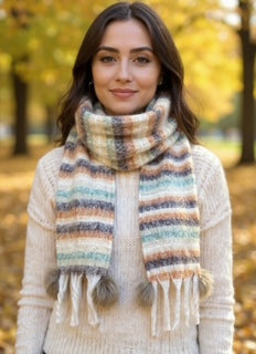 real rabbit fur pom pom scarf