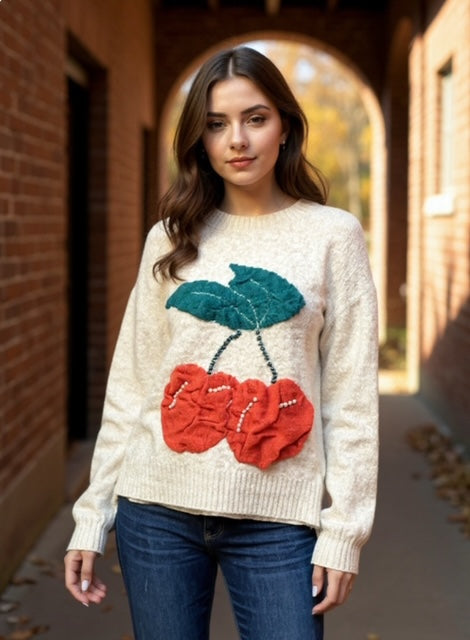 white cherry sweater