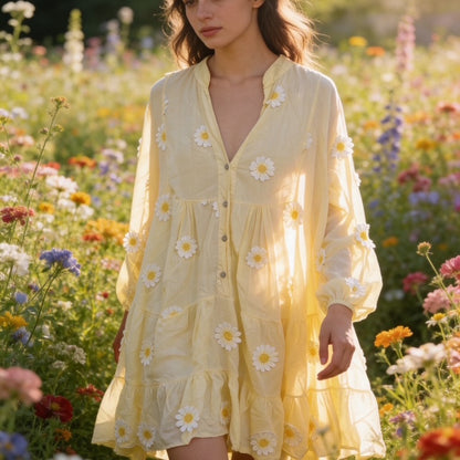 Yellow Daisy Breeze Cotton Shift Dress
