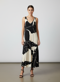 black and beige dress