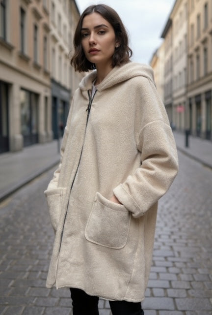 beige hoodie with zipper