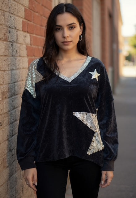 navy blue star top