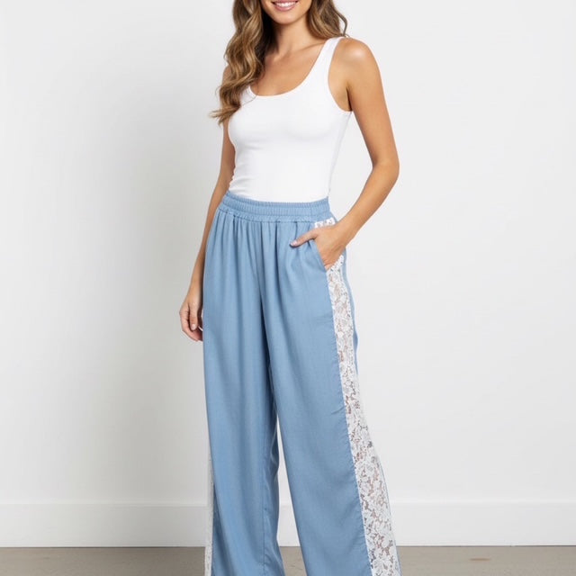 Luna Lace-Trim Wide Leg Cotton Pants