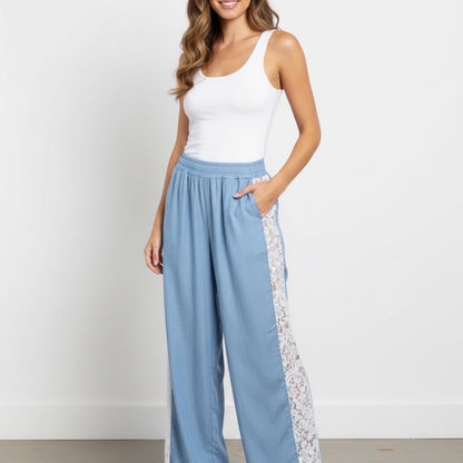 Luna Lace-Trim Wide Leg Cotton Pants