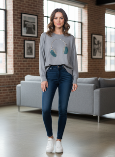 grey sweater with headphone design