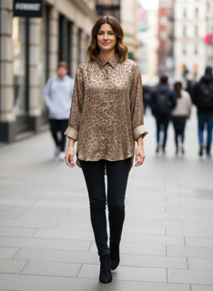 metallic leopard blouse
