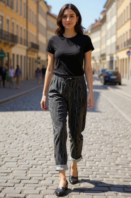 stripe black trousers