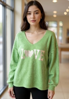lime green love knit sweater