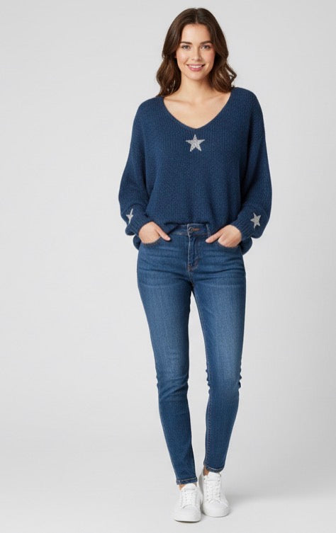 navy star knit sweater